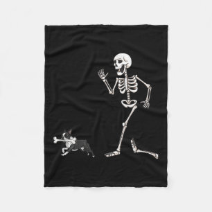 Funny Halloween Boston Terrier And Skeleton Fleece Blanket