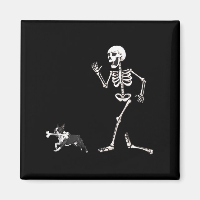 Funny Halloween Boston Terrier And Skeleton  Magnet (Front)