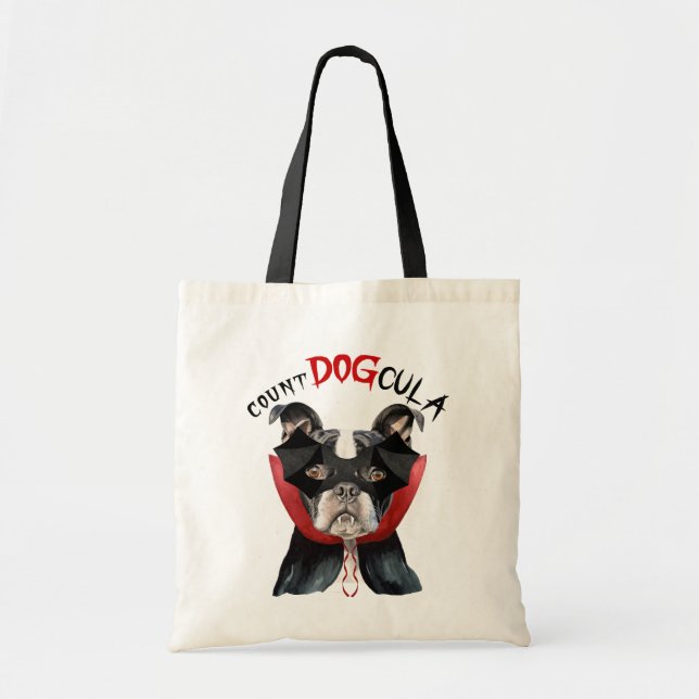 Funny Halloween Boston Terrier Dog Trick or Treat Tote Bag (Front)