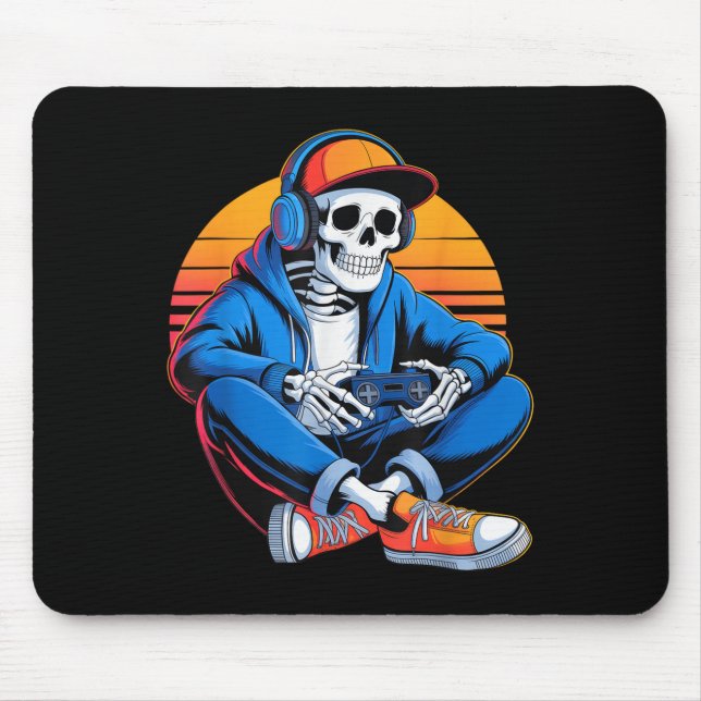 Funny Halloween Boys Men Kids Skeleton Video Gamin Mouse Pad (Front)