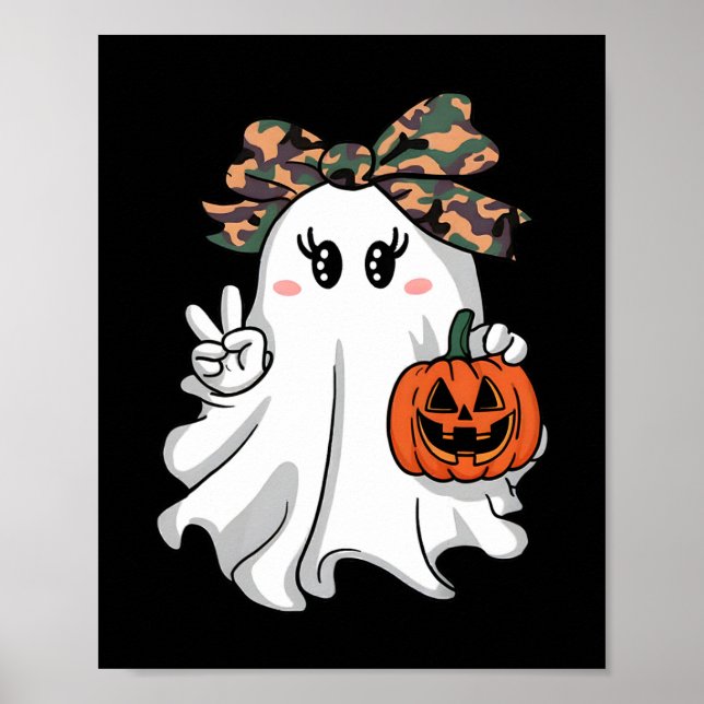 Funny Halloween Camouflage Camo Ghost Hello Huntin Poster (Front)