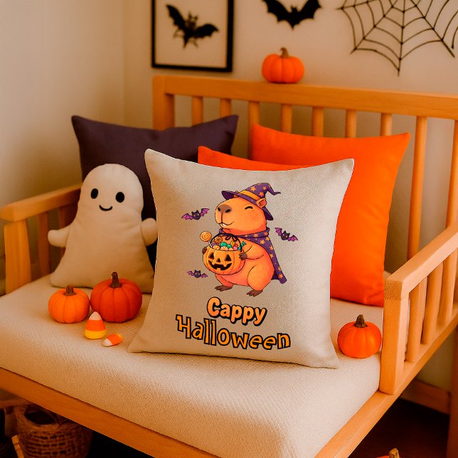 Funny Halloween Capybara Spooky Cute Décor Throw Pillow (Creator Uploaded)