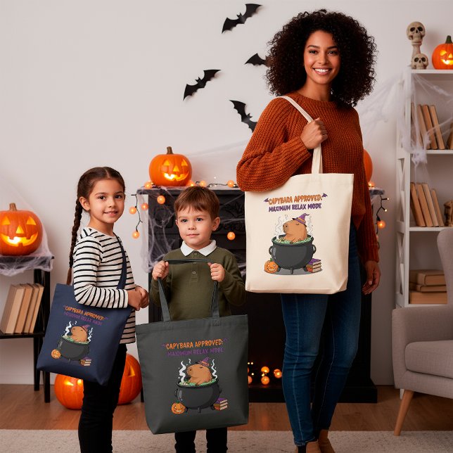 Funny Halloween Capybara Witch Wizard Cauldron Tote Bag (Creator Uploaded)
