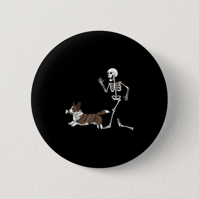 Funny Halloween Cardigan Welsh Corgi And Skeleton  Button (Front)