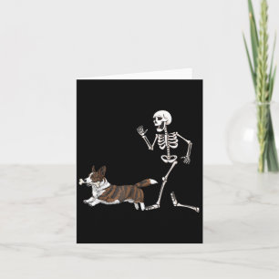 Funny Halloween Cardigan Welsh Corgi And Skeleton  Card