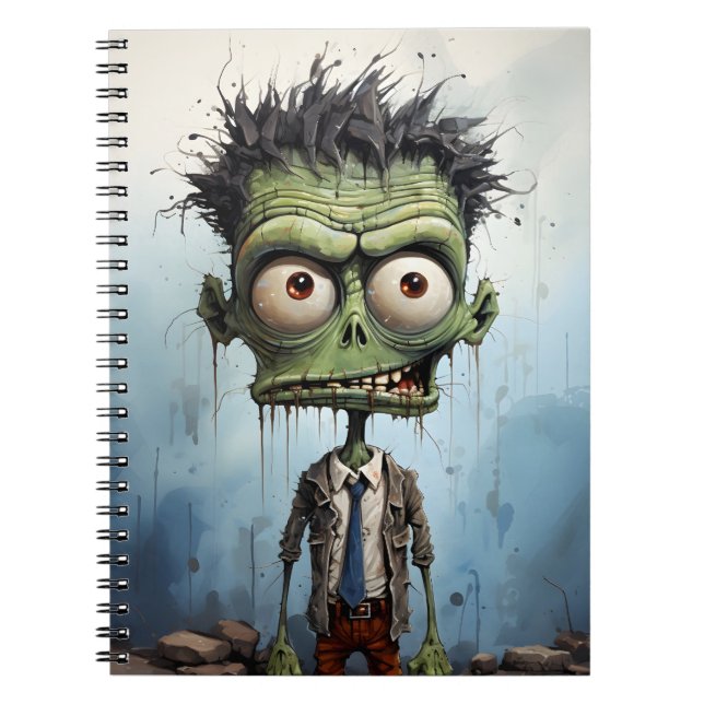 Funny Halloween Cartoon Creepy Zombie Notebook (Front)