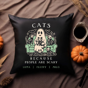 Funny Halloween Cat and Ghost Throw Pillow
