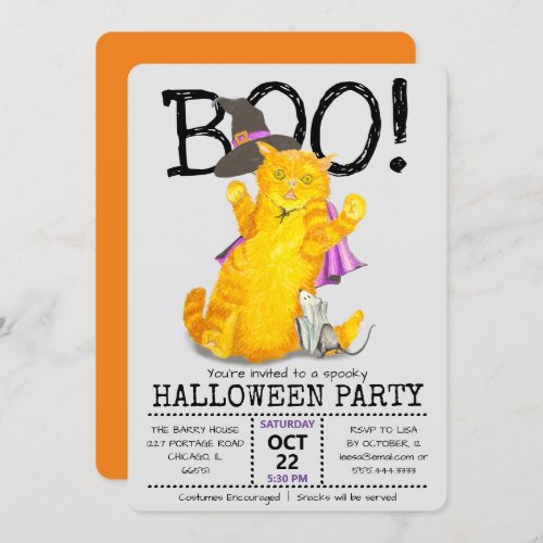 Funny Halloween Cat and Mouse Party Invitation