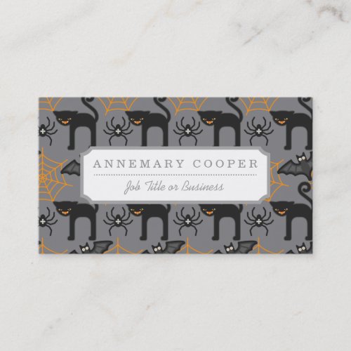 Funny Halloween Cat and Web Pattern Business Card