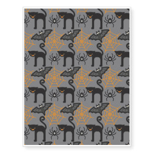 Funny Halloween Cat and Web Pattern Temporary Tattoos