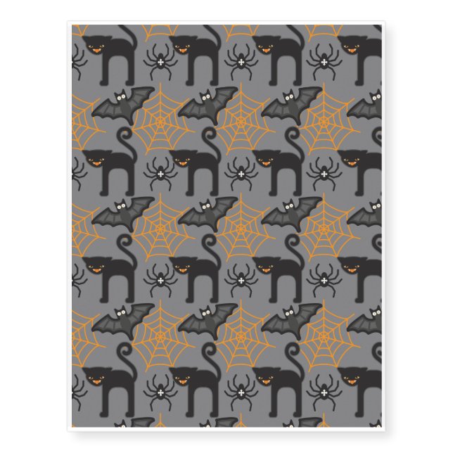 Funny Halloween Cat and Web Pattern Temporary Tattoos (Front)