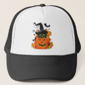 Halloween fall custom made trucker hat with pink ghost and black cat! Halloween Cute Ghost and Black Cat Friends | Hat Trucker Hat  main image 2