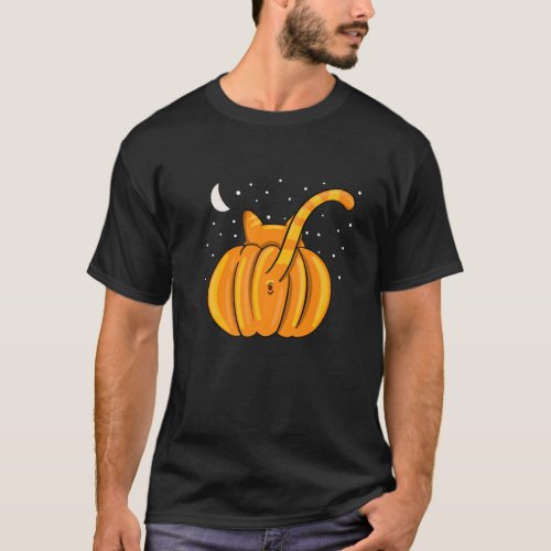 Funny Halloween Cat Butt Pumpkin Orange Tabby Gift T_Shirt