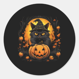 Funny Halloween Cat Costume Pumpkin Cat Black Cat Classic Round Sticker