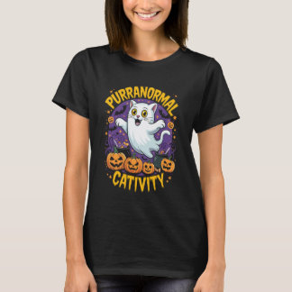 Funny Halloween Cat Ghost Purranormal Cativity T-Shirt