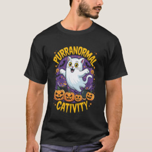 Funny Halloween Cat Ghost Purranormal Cativity T-Shirt