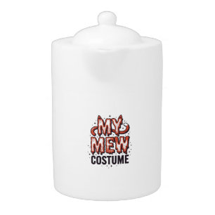 Funny Halloween Cat Mew Costume Vintage Design_1 Teapot