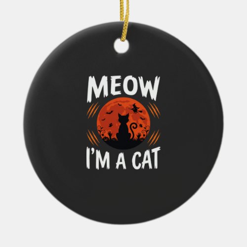 Funny Halloween Cat Moon Silhouette Graphic Ceramic Ornament