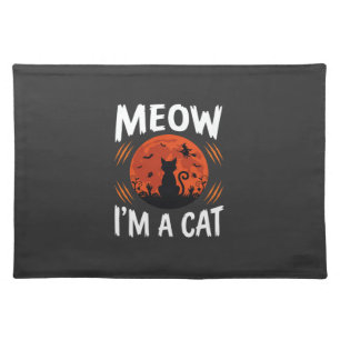 Funny Halloween Cat Moon Silhouette Graphic Cloth Placemat