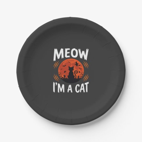 Funny Halloween Cat Moon Silhouette Graphic Paper Plates