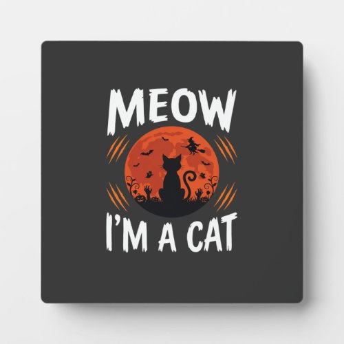Funny Halloween Cat Moon Silhouette Graphic Plaque