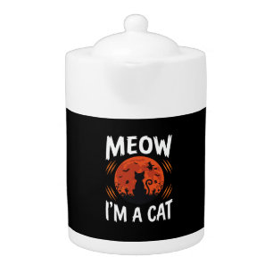 Funny Halloween Cat Moon Silhouette Graphic Teapot