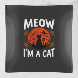 Funny Halloween Cat Moon Silhouette Graphic Trinket Tray