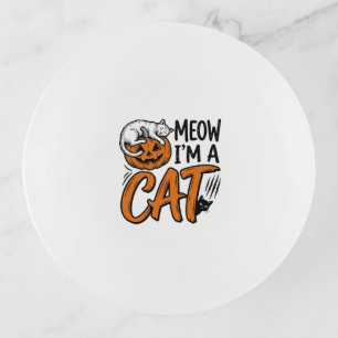 Funny Halloween Cat Pumpkin Typography Shirt Desig Trinket Tray