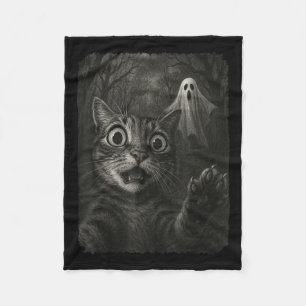 Funny Halloween Cat Selfie With Soky Cat Ghost Lov Fleece Blanket