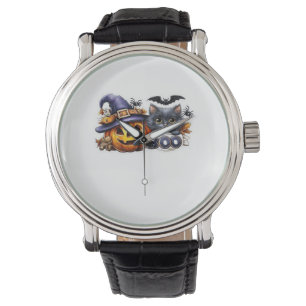 Funny Halloween Cat Sticker – Witch Hat, Pumpkin a Watch