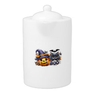 Funny Halloween Cat Sticker Witch Hat, Pumpkin an Teapot
