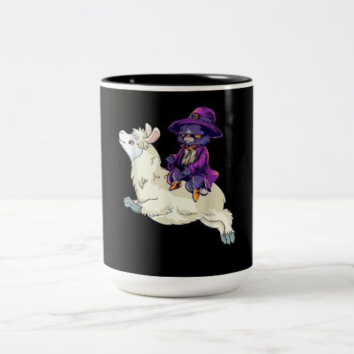 Funny Halloween Cat Witch Llama Costume Gift Two_Tone Coffee Mug