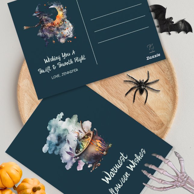 Funny Halloween Cauldron Flying Broom Basic Witch Postcard (Creator Uploaded)
