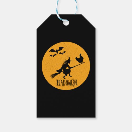Funny Halloween Chicken Rides Shotgun Witch Broom Gift Tags