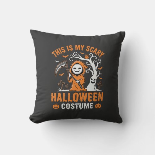 Funny Halloween Costume Grim Reaper Graveyard Desi Throw Pillow