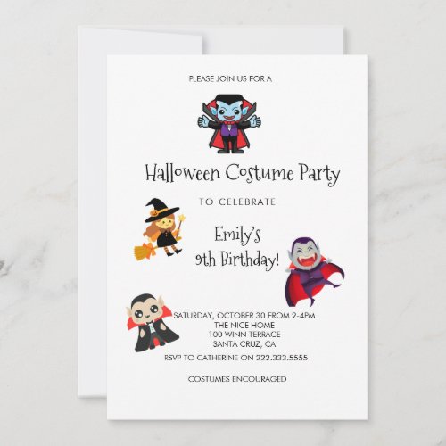 Funny Halloween Costume Kids Birthday Party Invitation