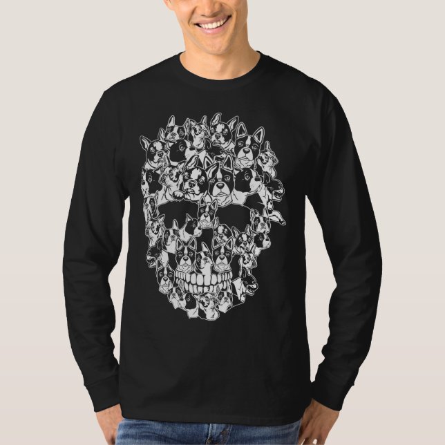Funny Halloween Costume Skull Boston Terrier Dog L T-Shirt (Front)
