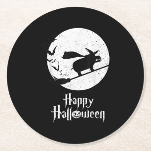 Funny Halloween Costume Witch Hippo Lover Gift Round Paper Coaster