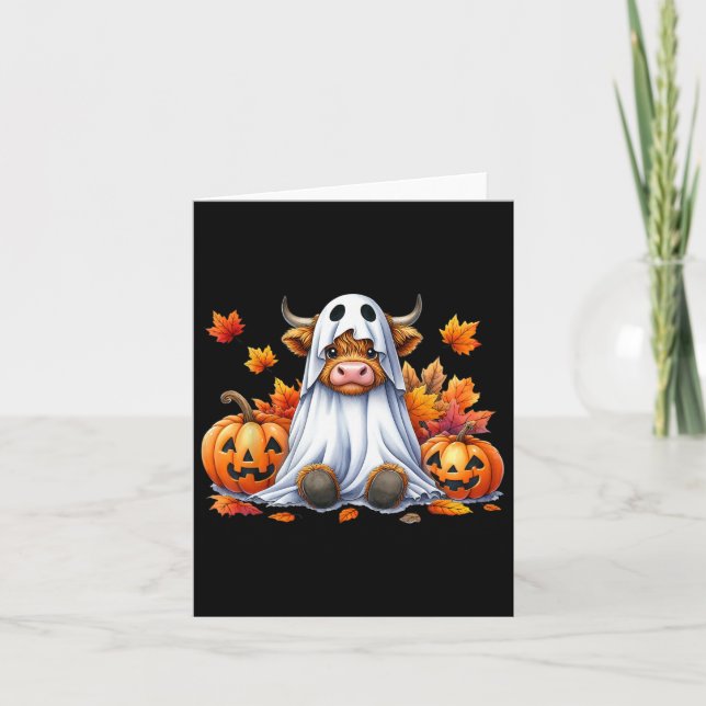 Funny Halloween Cow Ghost Spooky Pumpkin Hello Fal Card (Front)