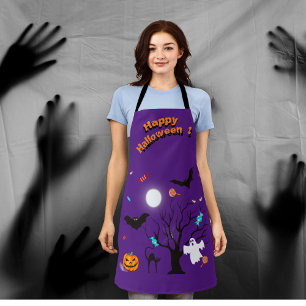 Funny Halloween creatures and candies  Apron