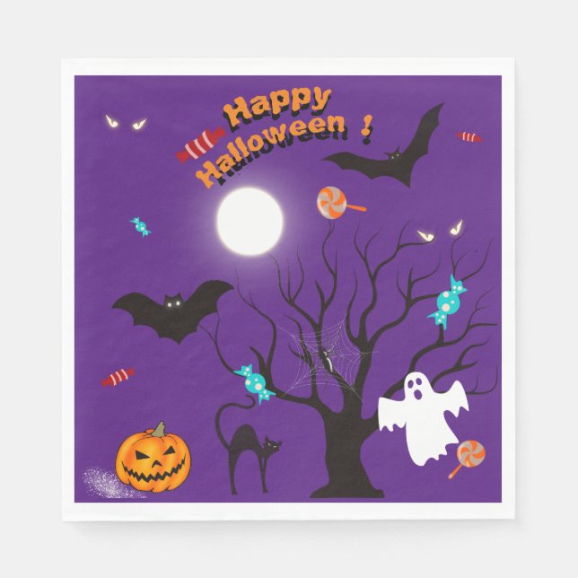 Funny Halloween creatures and candies  Napkins (Front)