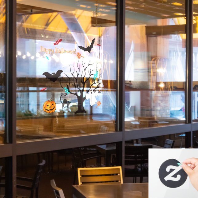 Funny Halloween creatures and candies Window Cling (Restaurant Window)