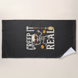 Funny Halloween Creep It Real Dancing Skeleton Des Beach Towel