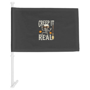 Funny Halloween Creep It Real Dancing Skeleton Des Car Flag