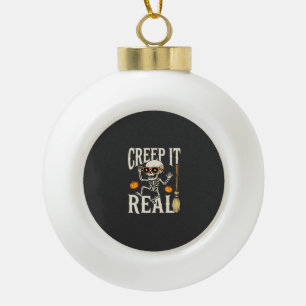 Funny Halloween Creep It Real Dancing Skeleton Des Ceramic Ball Christmas Ornament