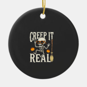 Funny Halloween Creep It Real Dancing Skeleton Des Ceramic Ornament