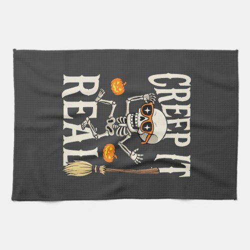 Funny Halloween Creep It Real Dancing Skeleton Des Kitchen Towel