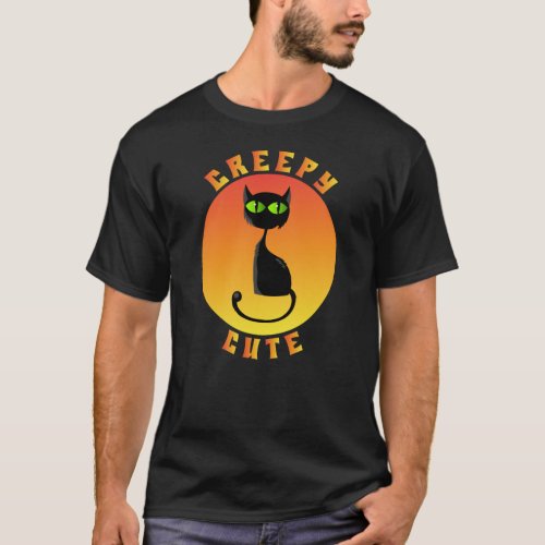 Funny Halloween Creepy Cute Black Cat  T_Shirt