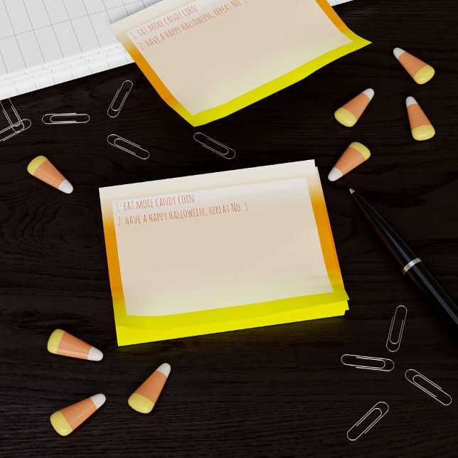 Funny Halloween Custom Yellow Orange Post it Notes (Funny Halloween Eat More Candy Corn Custom Post-it Notes just for you. Add your text)