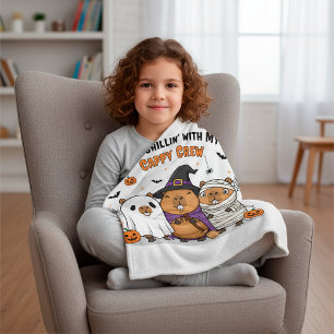 Funny Halloween Cute Capybara “Cappy Crew” Cartoon Fleece Blanket